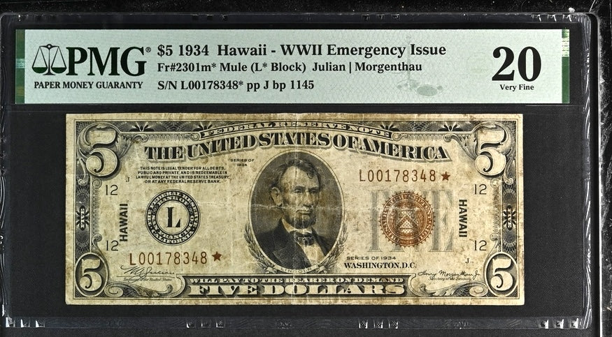 1934 $5 &quot;Hawaii&quot; Stare Note