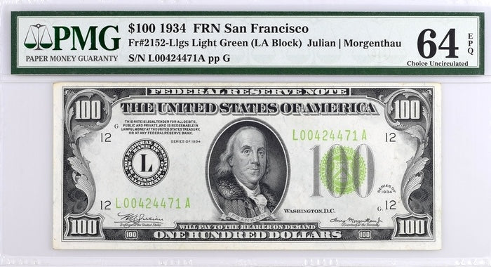 1934 $100 Federal Reserve San Francisco