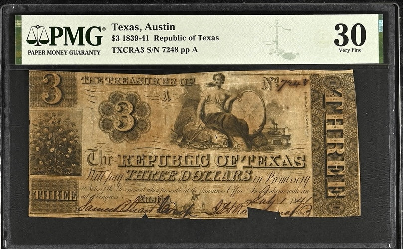 1839 $3 Republic of Texas