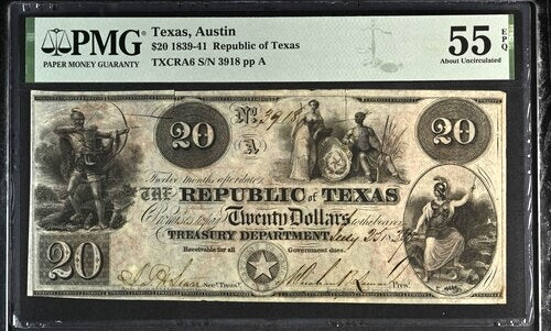 1839 $20 Republic of Texas