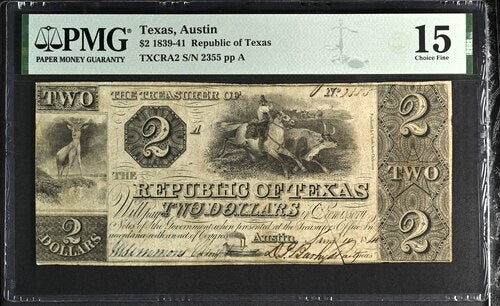 1839 $2 Obsolete Republic of Texas