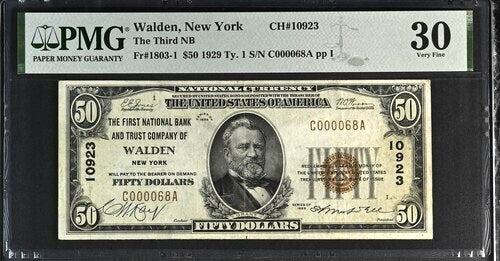 1929 $50 National Walden, New York