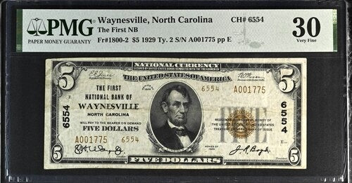 1929 $5 National Waynesville, North Carolina