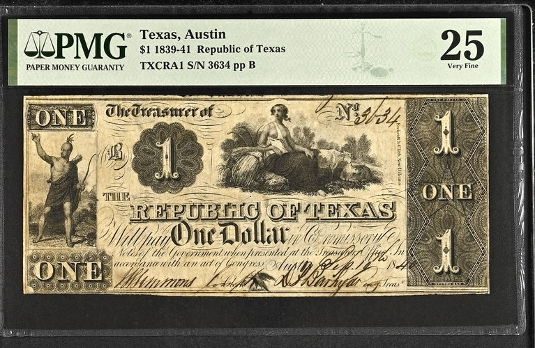 1839 $1 Obsolete Republic of Texas