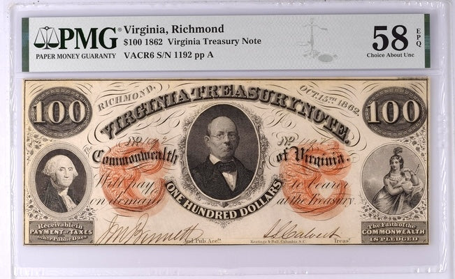 1862 $100 Obsolete Richmond, Virginia