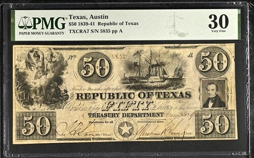 1839 $50 Obsolete Republic of Texas