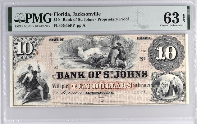 1830&#39;s $10 Remainder Florida, Jacksonville - Proof