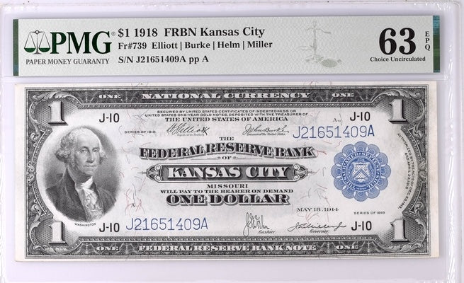 1918 $1 Federal Reserve Kansas City