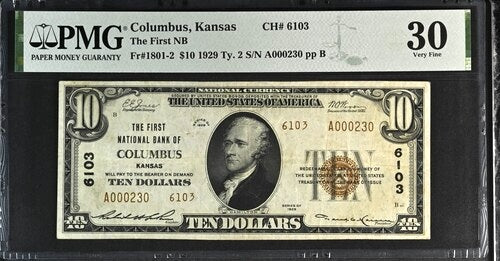 1929 $10 National Columbus, Kansas