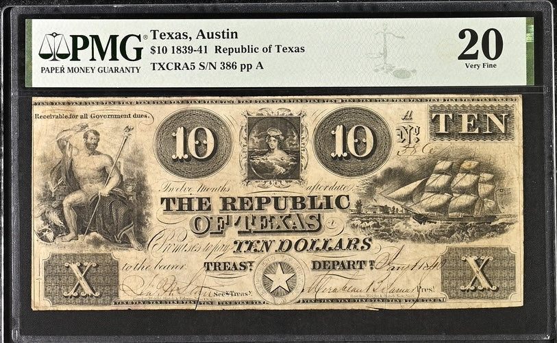 1839 $10 Obsolete Republic of Texas