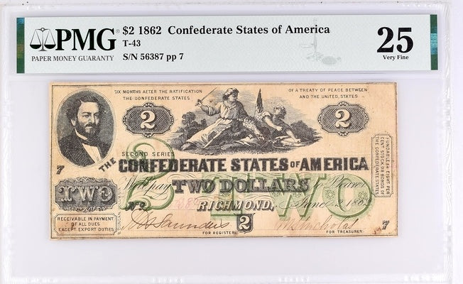 1862 $2 Confederate T-43