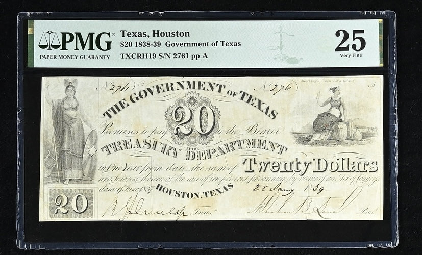 1838 $20 Government of Texas