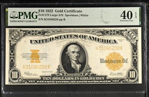 1922 $10 Gold Certificate