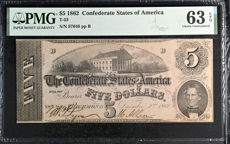1862 $5 Confederate T-53