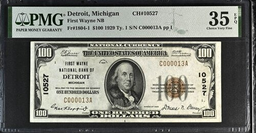 1929 $100 National Detroit, Michigan