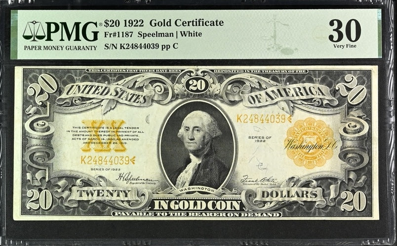 1922 $20 Gold Certificate