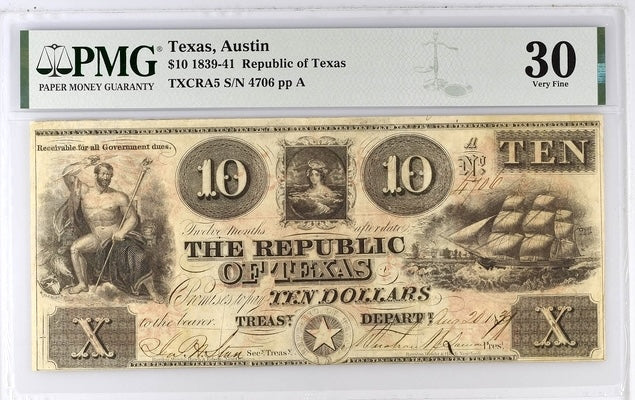 1839 $10 Republic of Texas