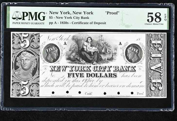 1850&#39;s $5 Remainder - New York, New York - Proof