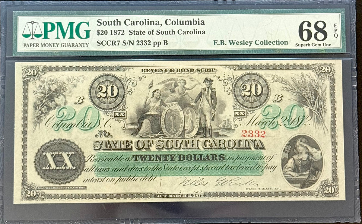 1872 $20 Obsolete South Carolina, Columbia