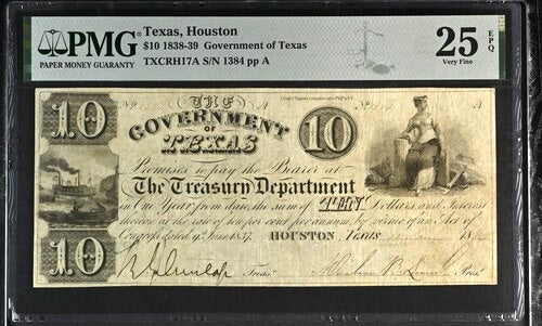 1838 $10 Obsolete Government of Texas
